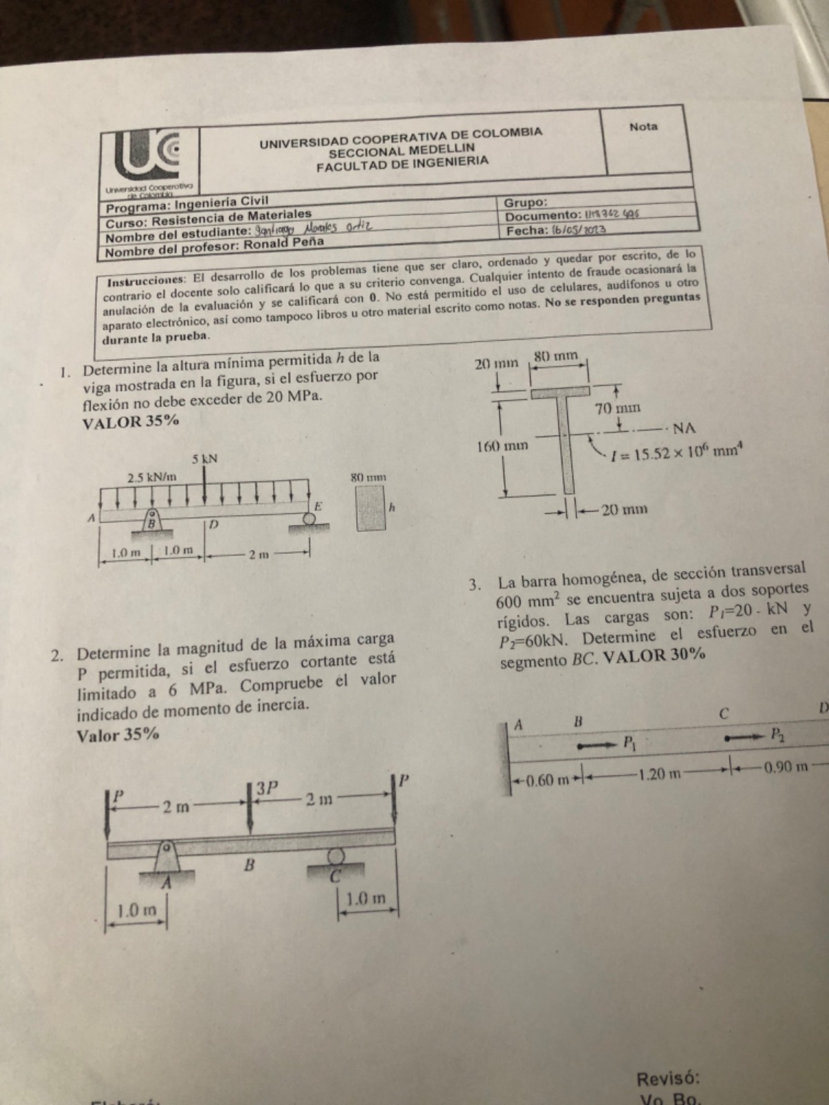 Instrucciones: El desarrollo de los problemas tiene que ser claro, ordenado y yucuan r contrario el docente solo calificará l