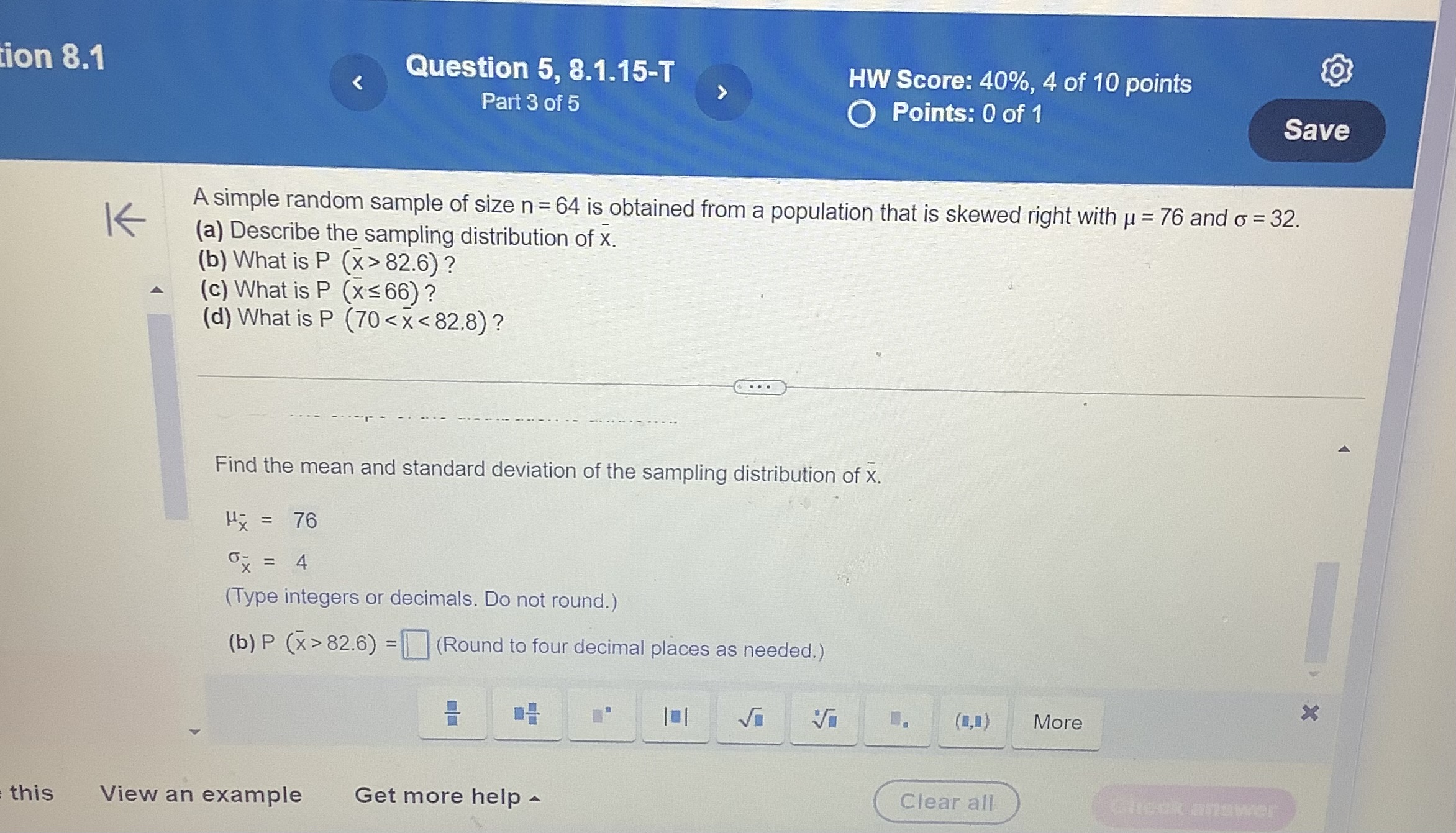 solved-a-simple-random-sample-of-size-n-64-is-obtained-from-chegg