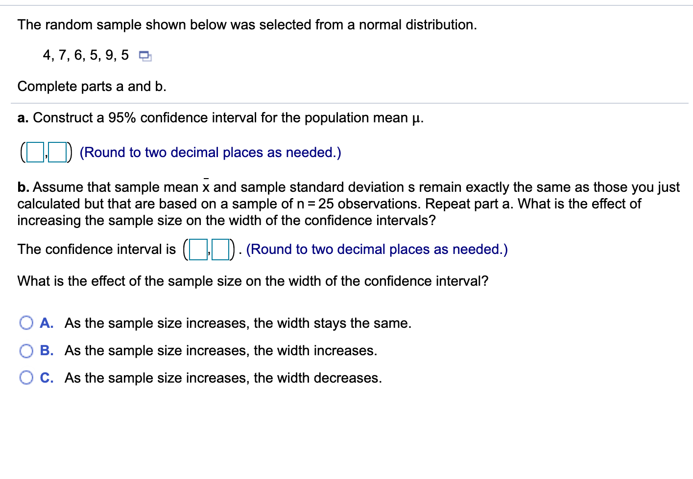 Solved The Random Sample Shown Below Was Selected From A | Chegg.com