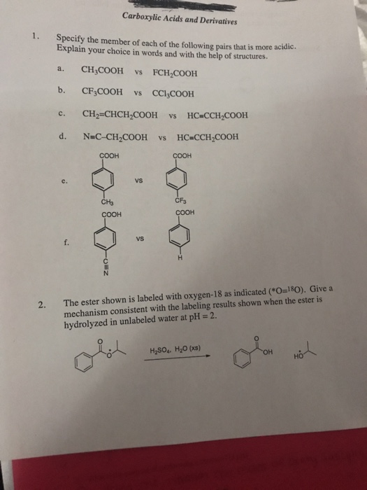 Solved Carboxylic Acids and Derivatives 1. Specify the | Chegg.com