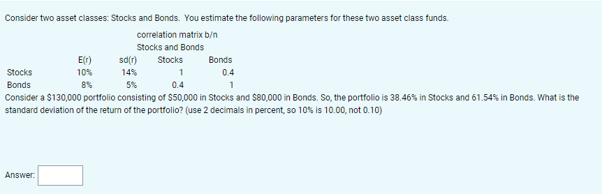 Solved Consider Two Asset Classes: Stocks And Bonds. You | Chegg.com