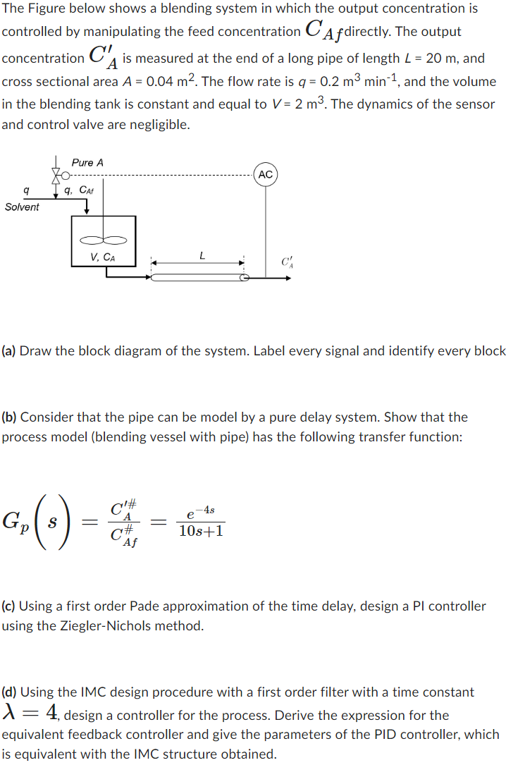 Solved The Figure Below Shows A Blending System In Which The | Chegg.com