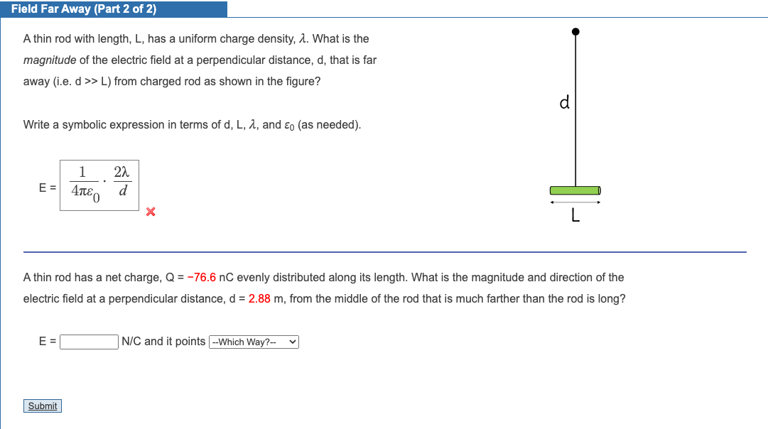 Solved A thin rod with length, L, has a uniform charge | Chegg.com