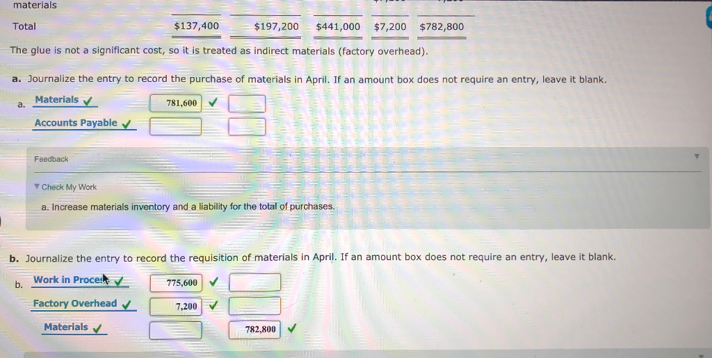 Solved Entries for Materials Kingsford Furnishings Company