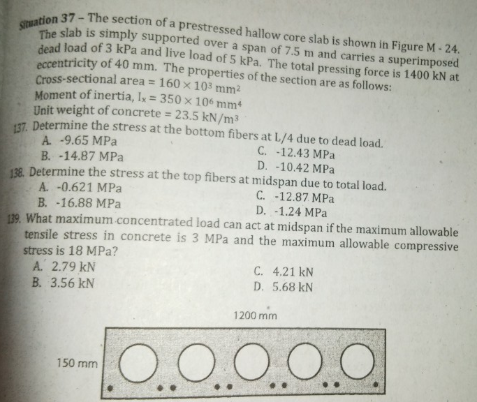 Solved tion 37- The section of a prestressed hallow core | Chegg.com