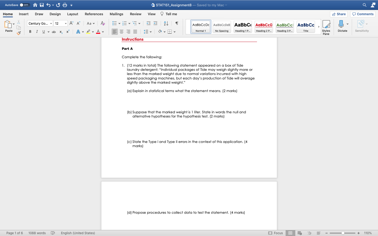 Solved AutoSave OFF AR W STAT151_Assignments—Saved to my Mac | Chegg.com