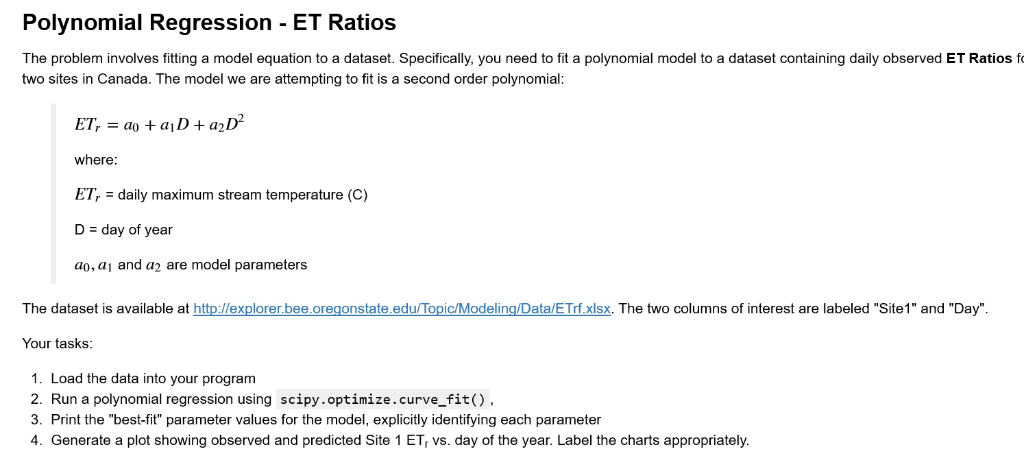 Polynomial Regression - ET Ratios The problem | Chegg.com