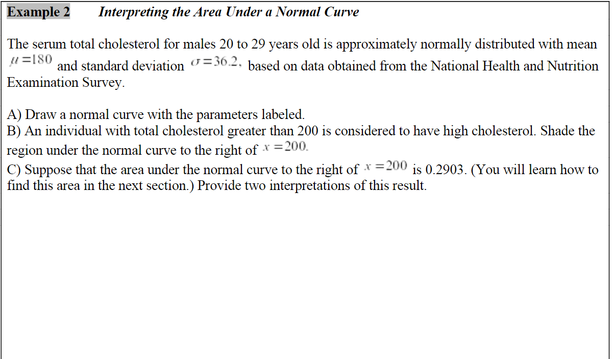 Solved Example 2 Interpreting the Area Under a Normal Curve | Chegg.com