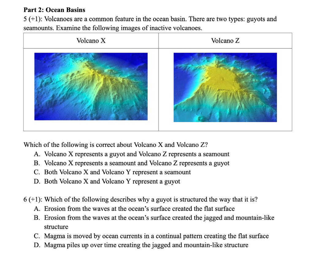 Solved Part 2: Ocean Basins 5 (+1): Volcanoes are a common | Chegg.com