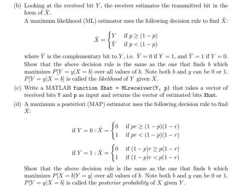 Matlab Probability 1 Consider A Simple Communic Chegg Com