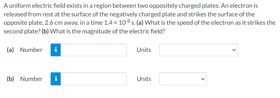 Solved A uniform electric field exists in a region between | Chegg.com