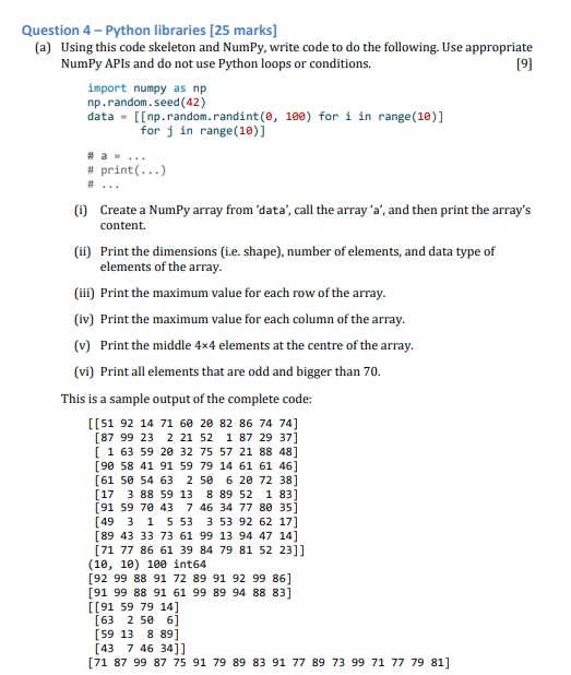Solved uestion 4 - Python libraries [25 marks] (a) Using | Chegg.com