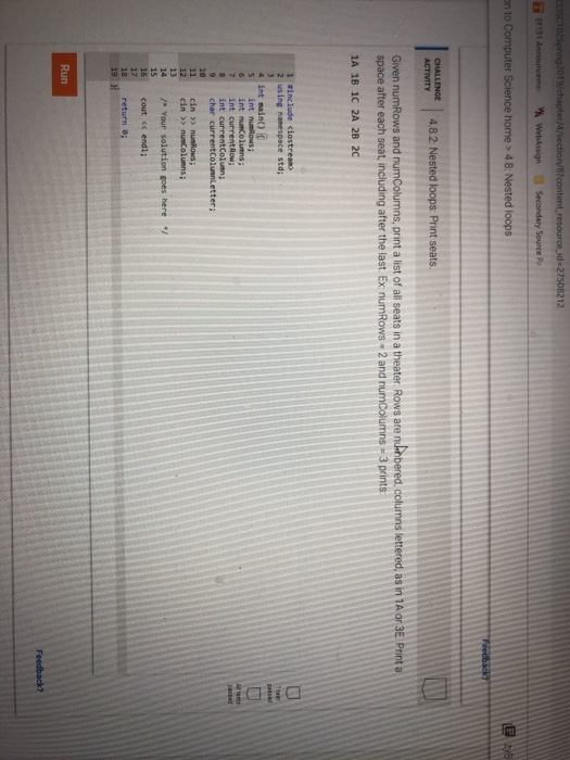 Solved 12 loops 1A 1B 1C 2A 2B 2C 7 int int e; Run | Chegg.com