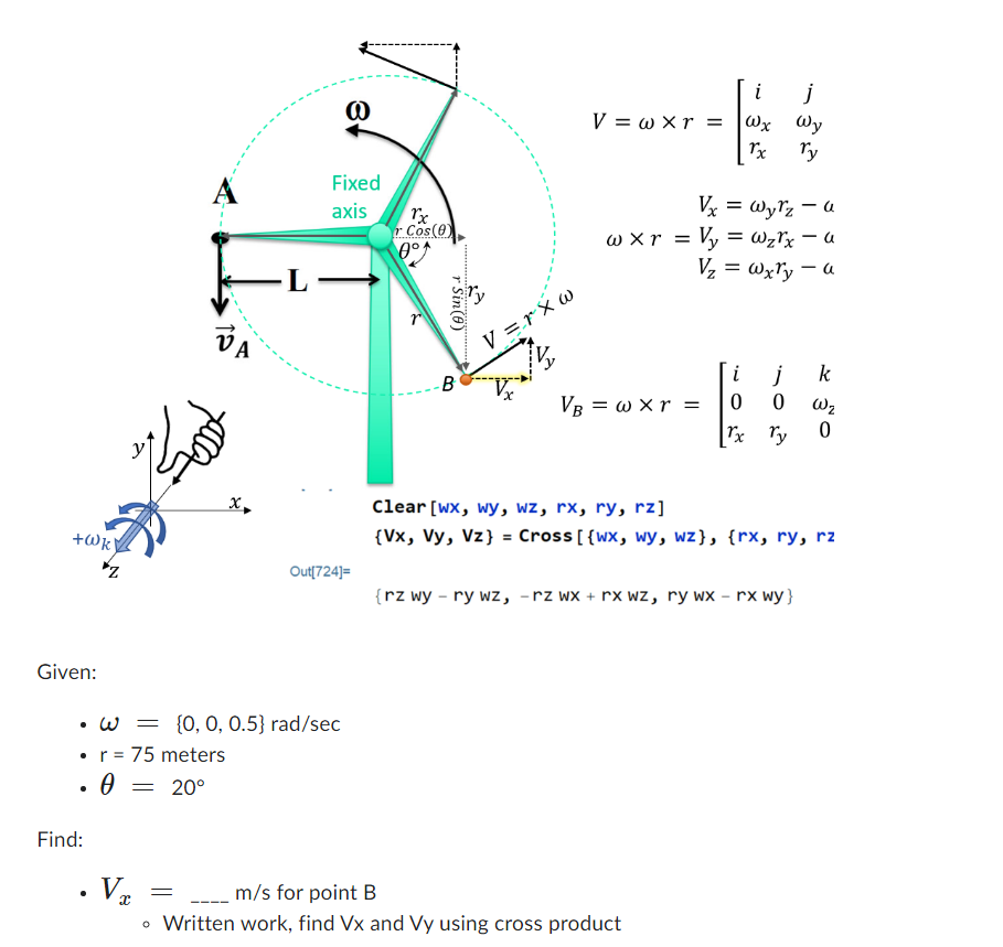 Solved V=ω×r=⎣⎡iωxrxjωyryVx=ωyrz−aω×r=Vy=ωzrx−aVz=ωxry−a | Chegg.com