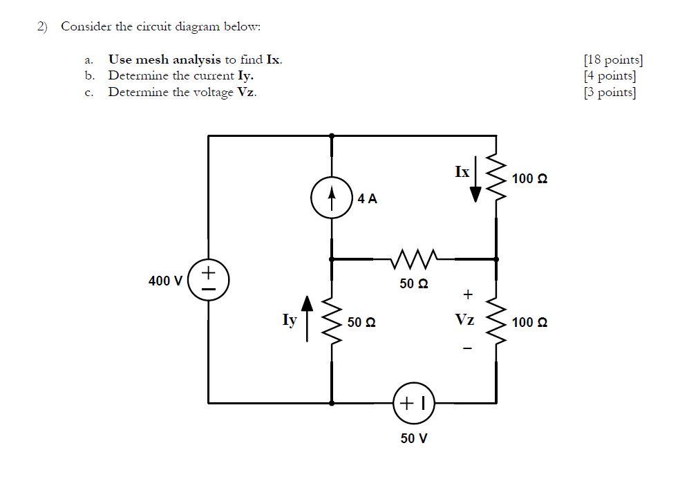 Solved 2) Consider the circuit diagram below: a. Use mesh | Chegg.com