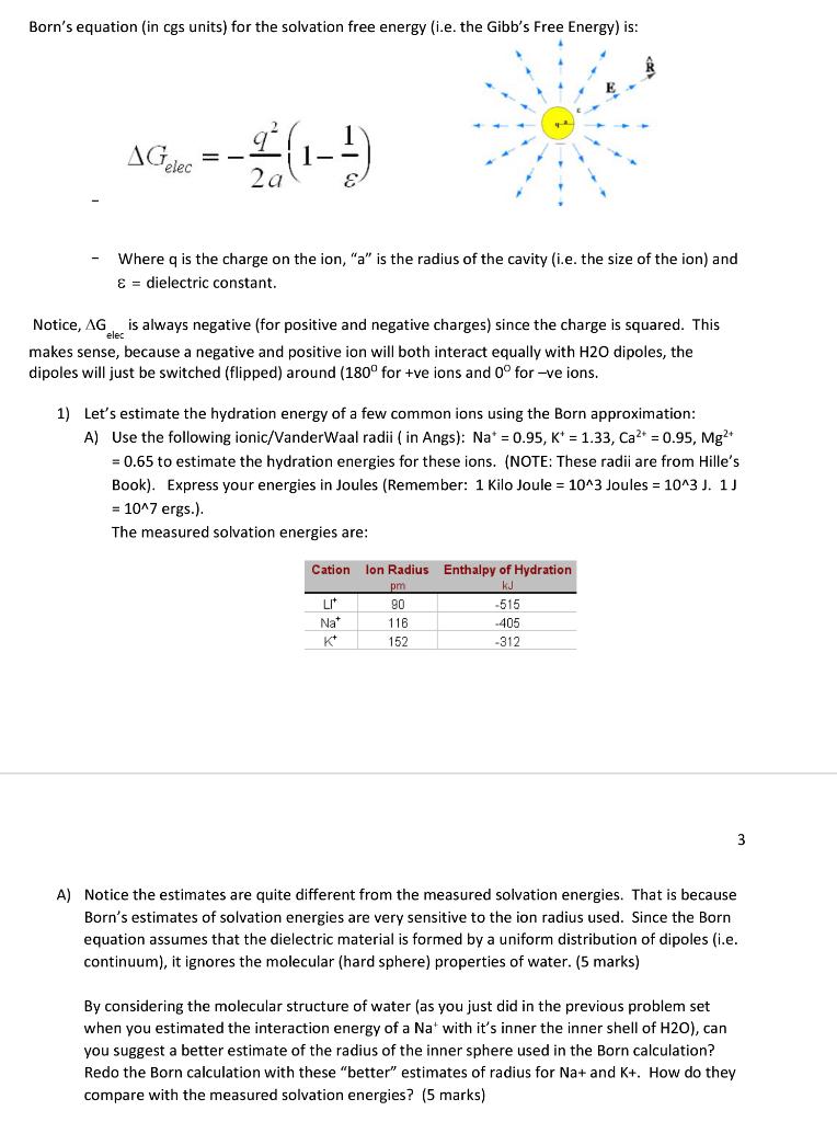 Solved Born's Equation (in Cgs Units) For The Solvation Free | Chegg.com