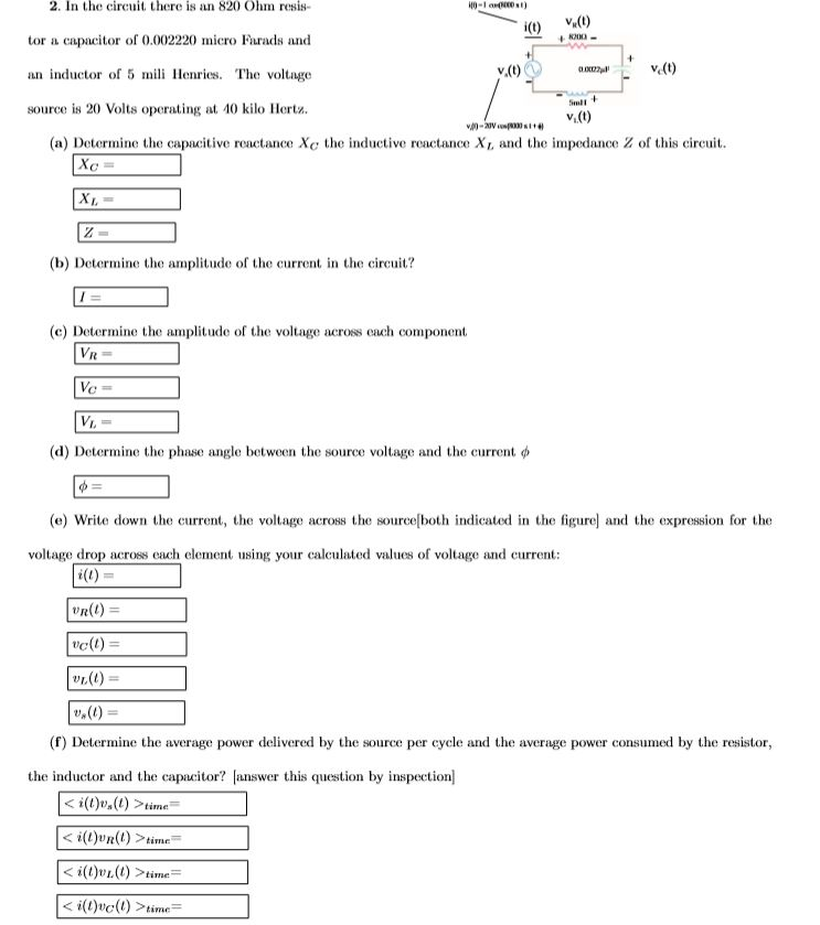 Solved In case it's hard to read, V(t)= 20V cos(8000*pi*t | Chegg.com