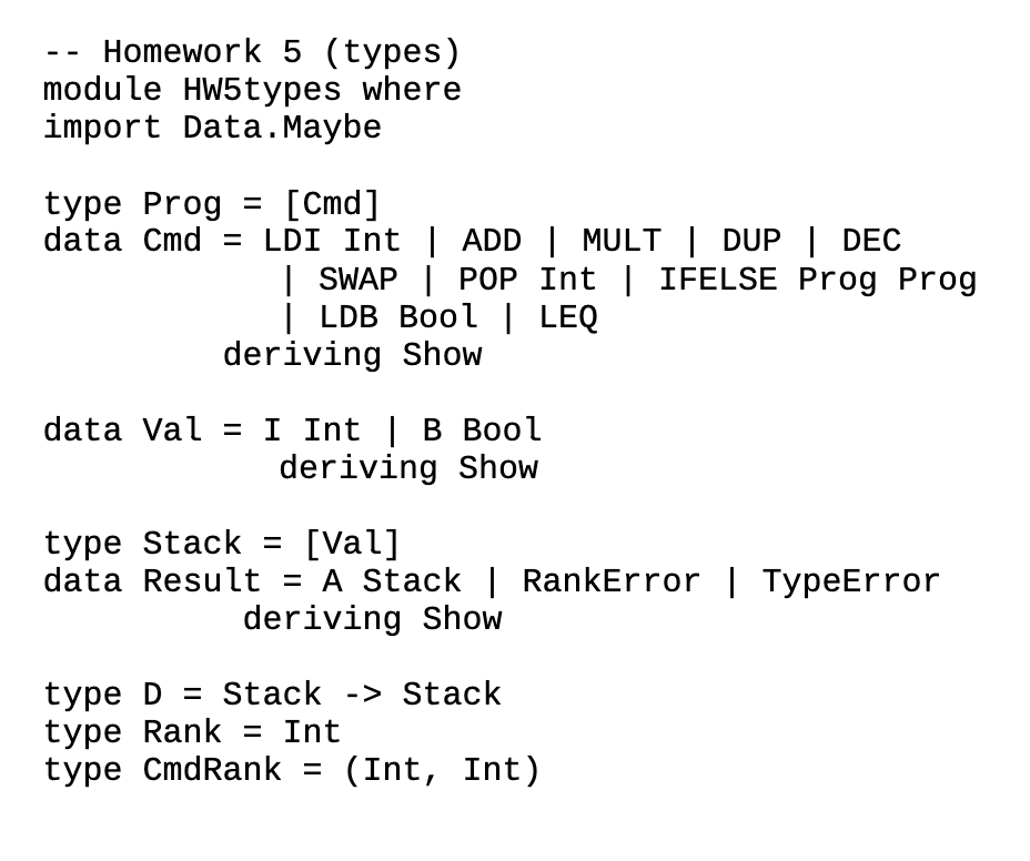Solved CS 381 Homework 5 - Types You may work in groups of | Chegg.com