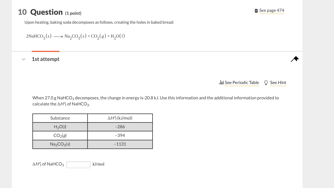 Solved Question (1 point) e See page 474 Upon heating, | Chegg.com