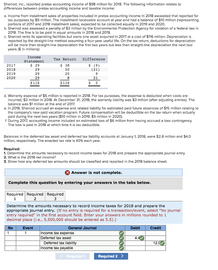 Solved Sherrod Inc Reported Pretax Accounting Income Of