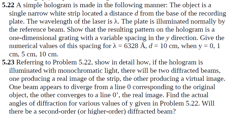 5.22 A simple hologram is made in the following | Chegg.com