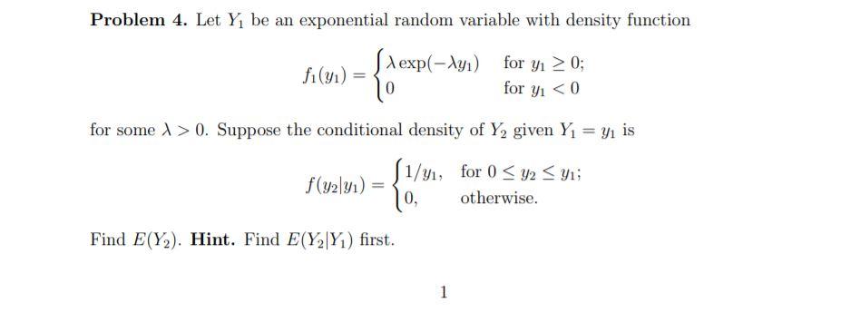 Solved Problem 4. Let Y, be an exponential random variable | Chegg.com