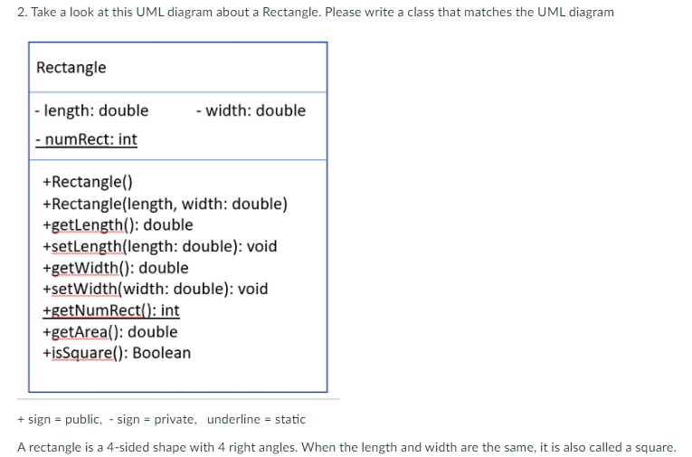 Solved 2. Take a look at this UML diagram about a Rectangle. | Chegg.com