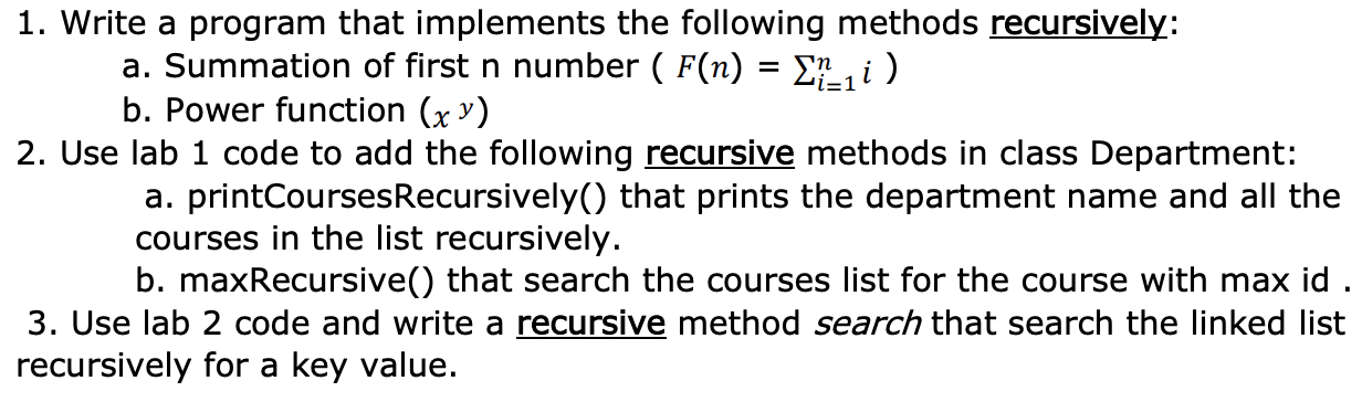 Solved 1. Write a program that implements the following | Chegg.com