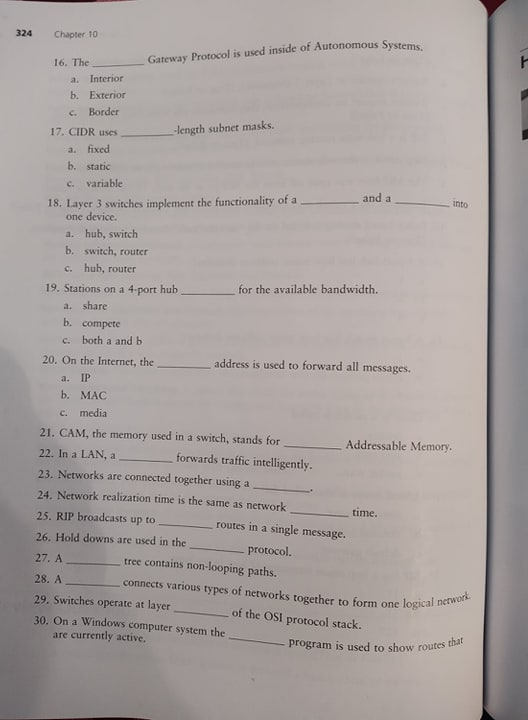 Solved 324 Chapter 10 Gateway Protocol is used inside of | Chegg.com