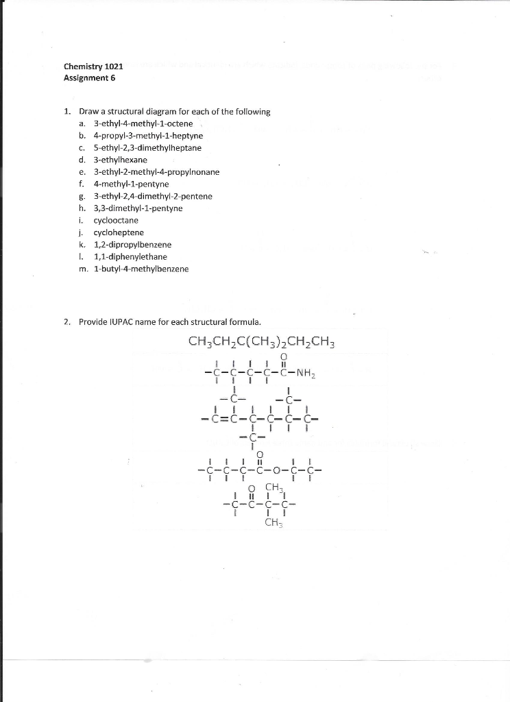 Solved Chemistry 1021 Assignment 6 1. Draw a structural | Chegg.com