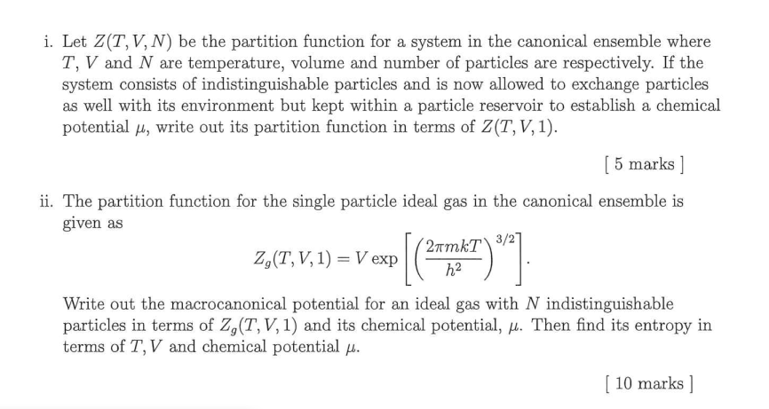 I Let Z T V N Be The Partition Function For A S Chegg Com