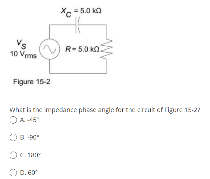 Solved What is the impedance phase angle for the circuit of