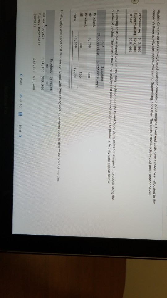 Solved Mirabile Corporation uses company's three activity