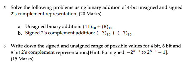 Solved 5. Solve The Following Problems Using Binary Addition | Chegg.com