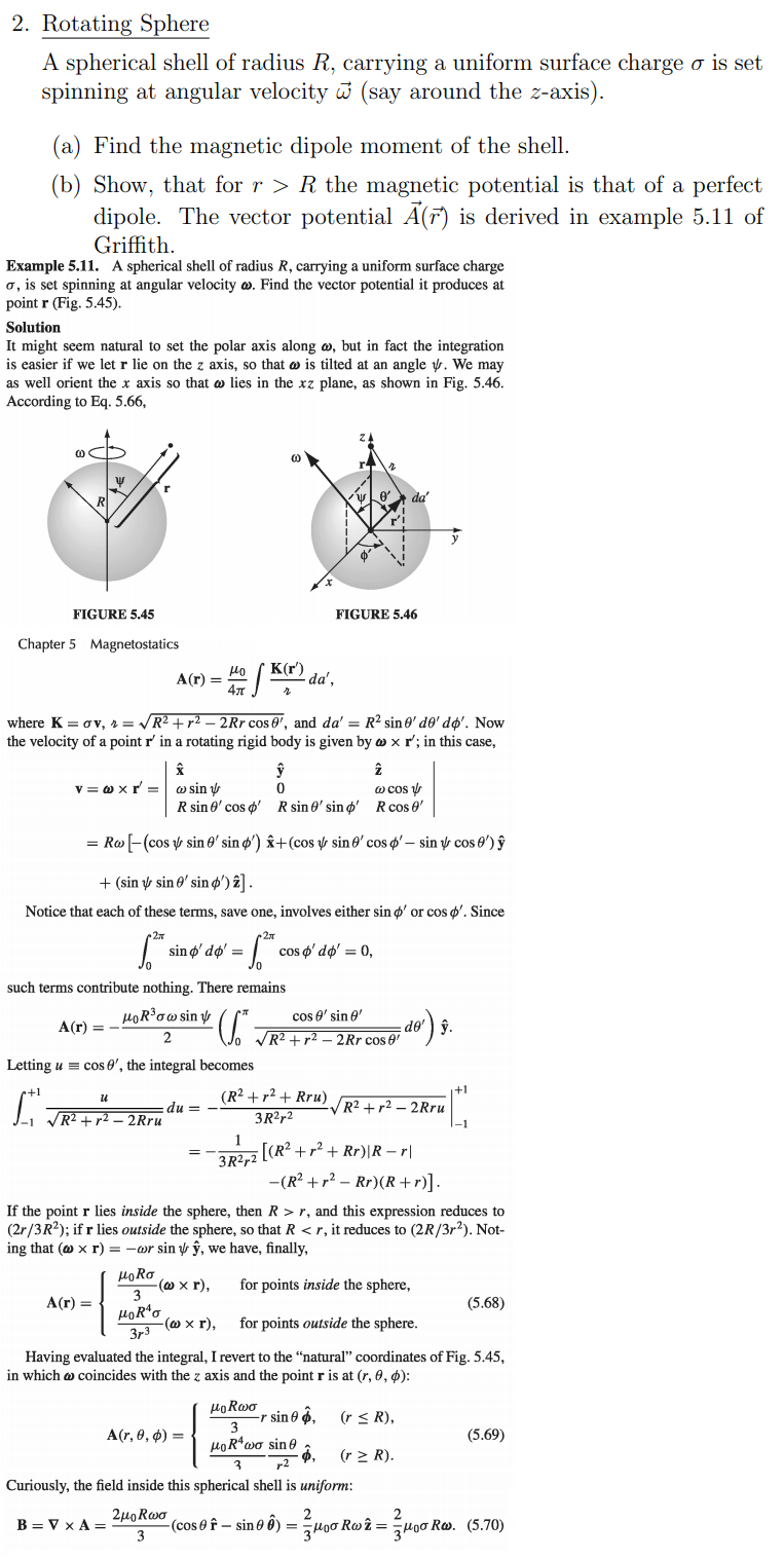 Solved 2 Rotating Sphere A Spherical Shell Of Radius R Chegg Com