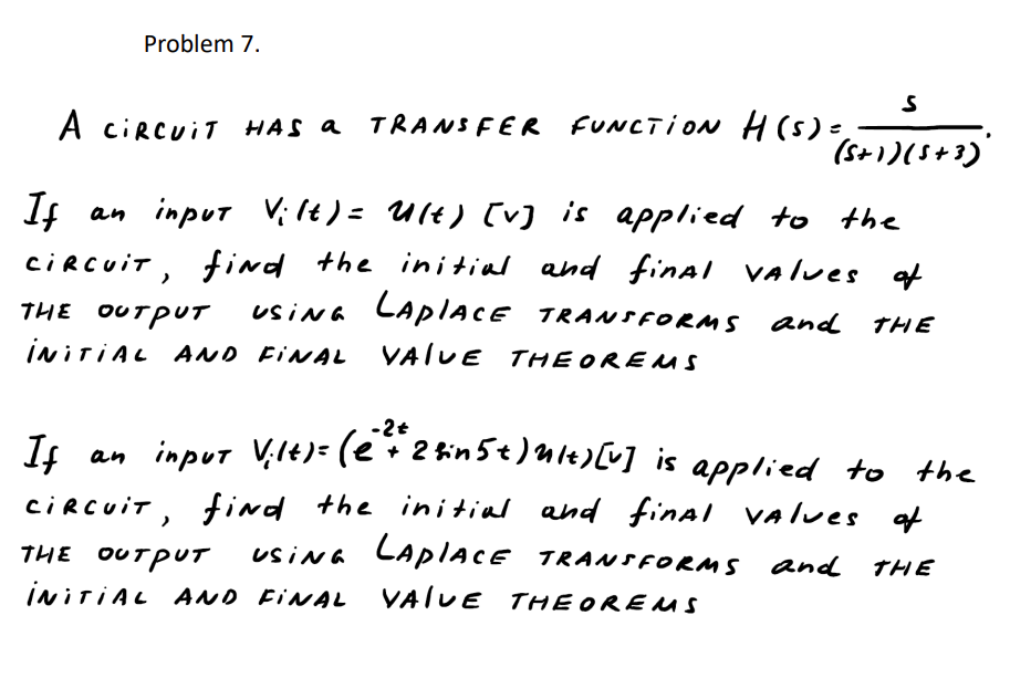 Solved Problem 7. s A circuit HAS A TRANSFER FUNCTION H(s) | Chegg.com