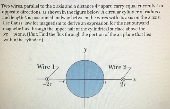Solved Two wires, parallel to the z axis and a distance 4r | Chegg.com