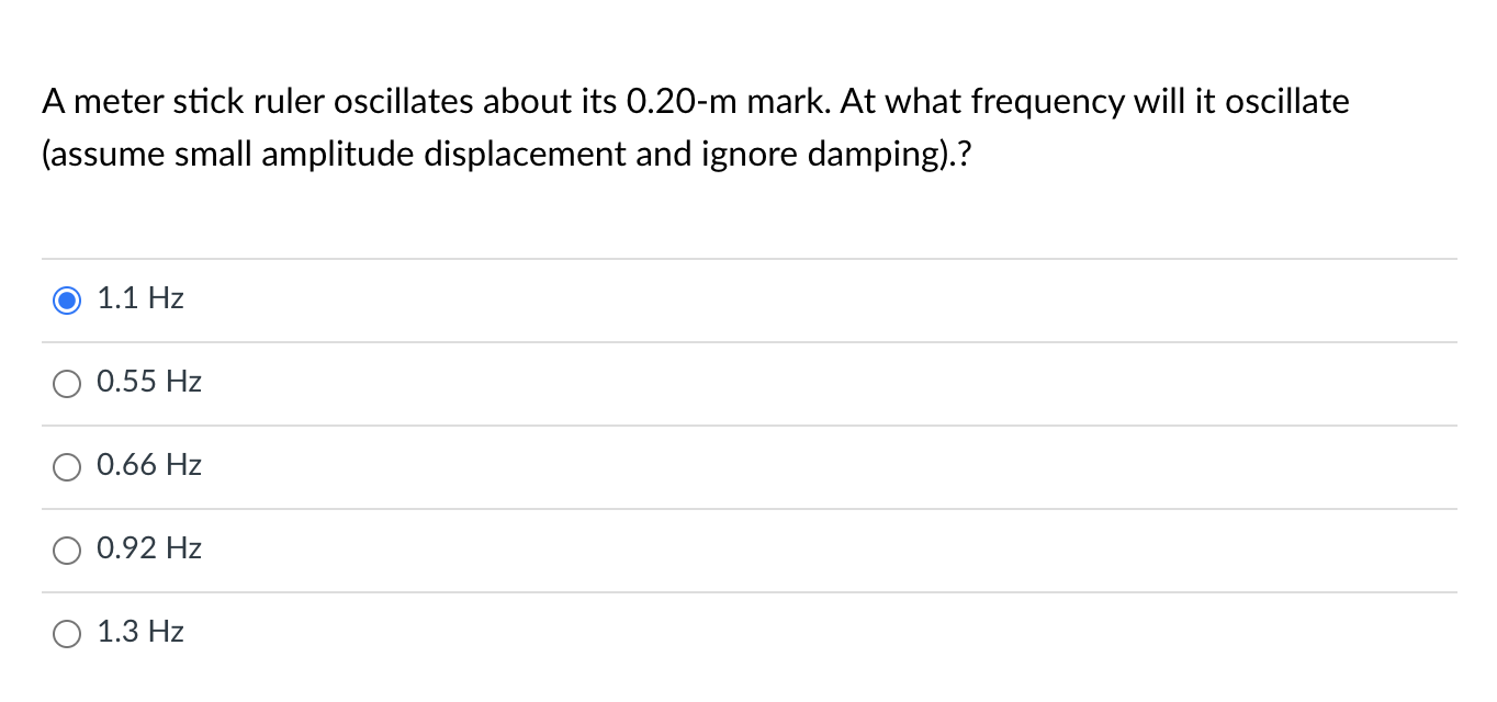 Solved A meter stick ruler oscillates about its 0.20m mark.