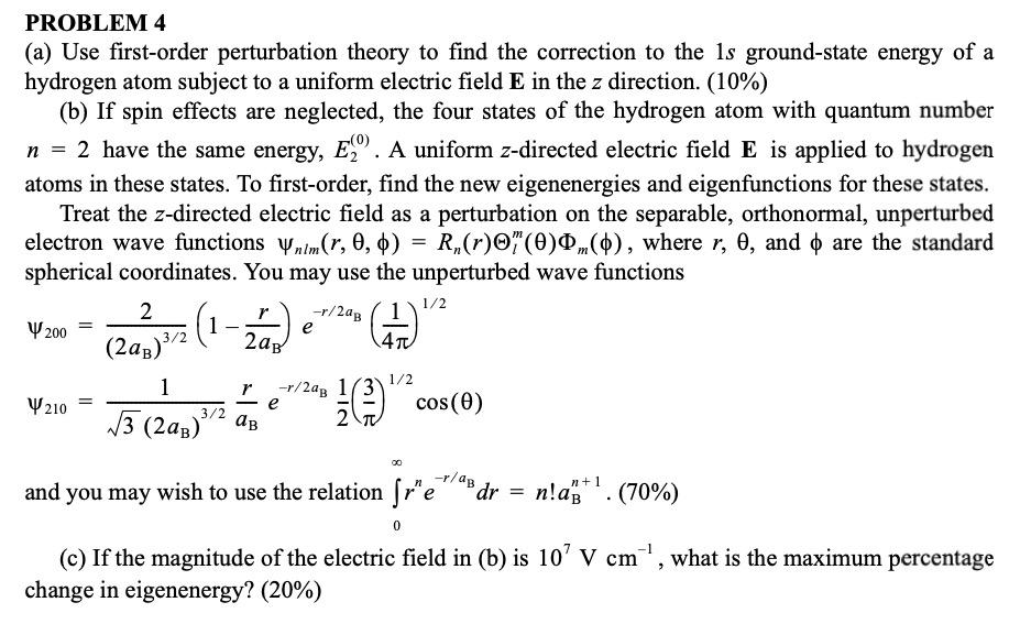 Solved PROBLEM 4 (a) Use first-order perturbation theory to | Chegg.com