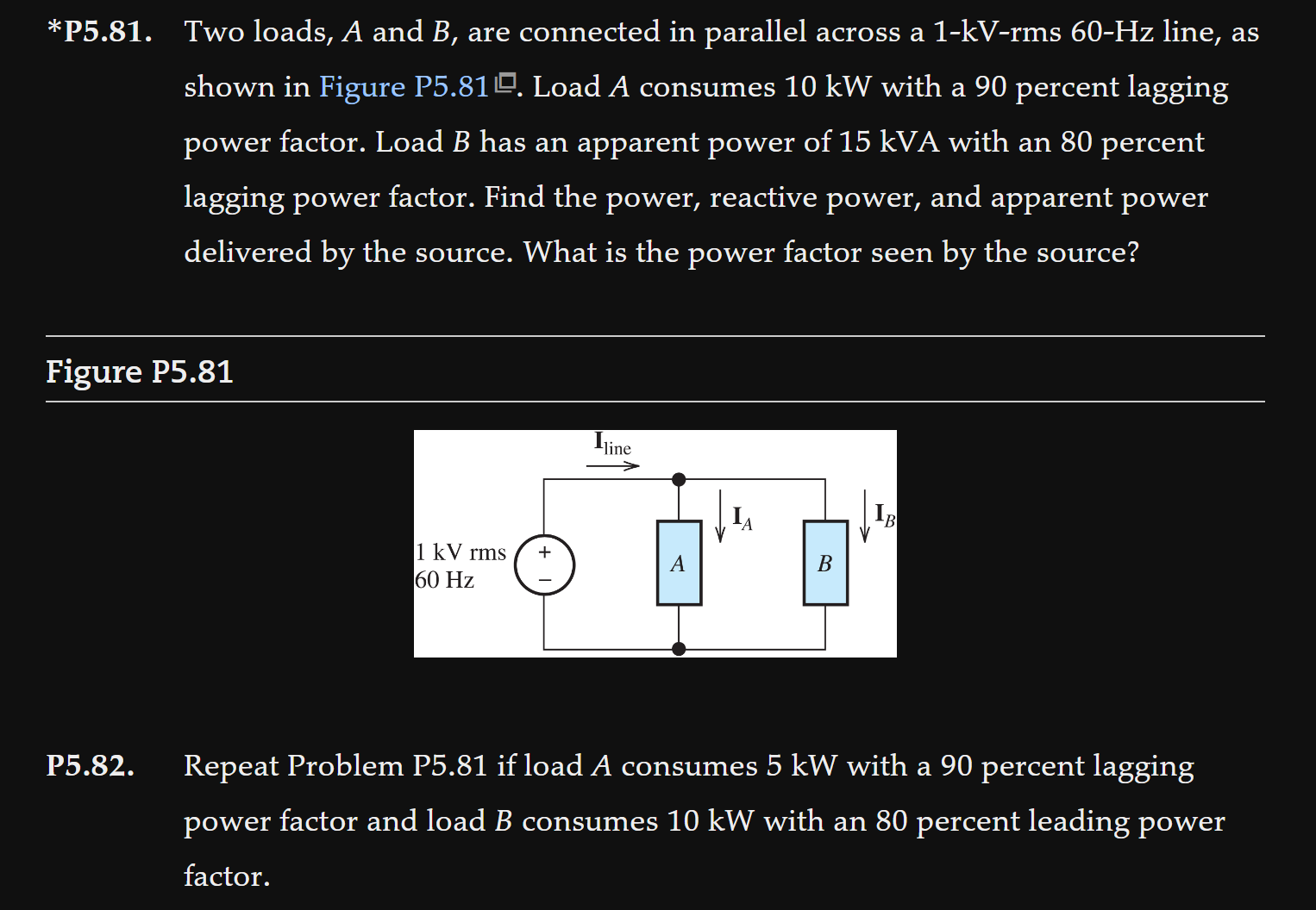 Solved *P5.81. ﻿Two Loads, A And B, ﻿are Connected In | Chegg.com