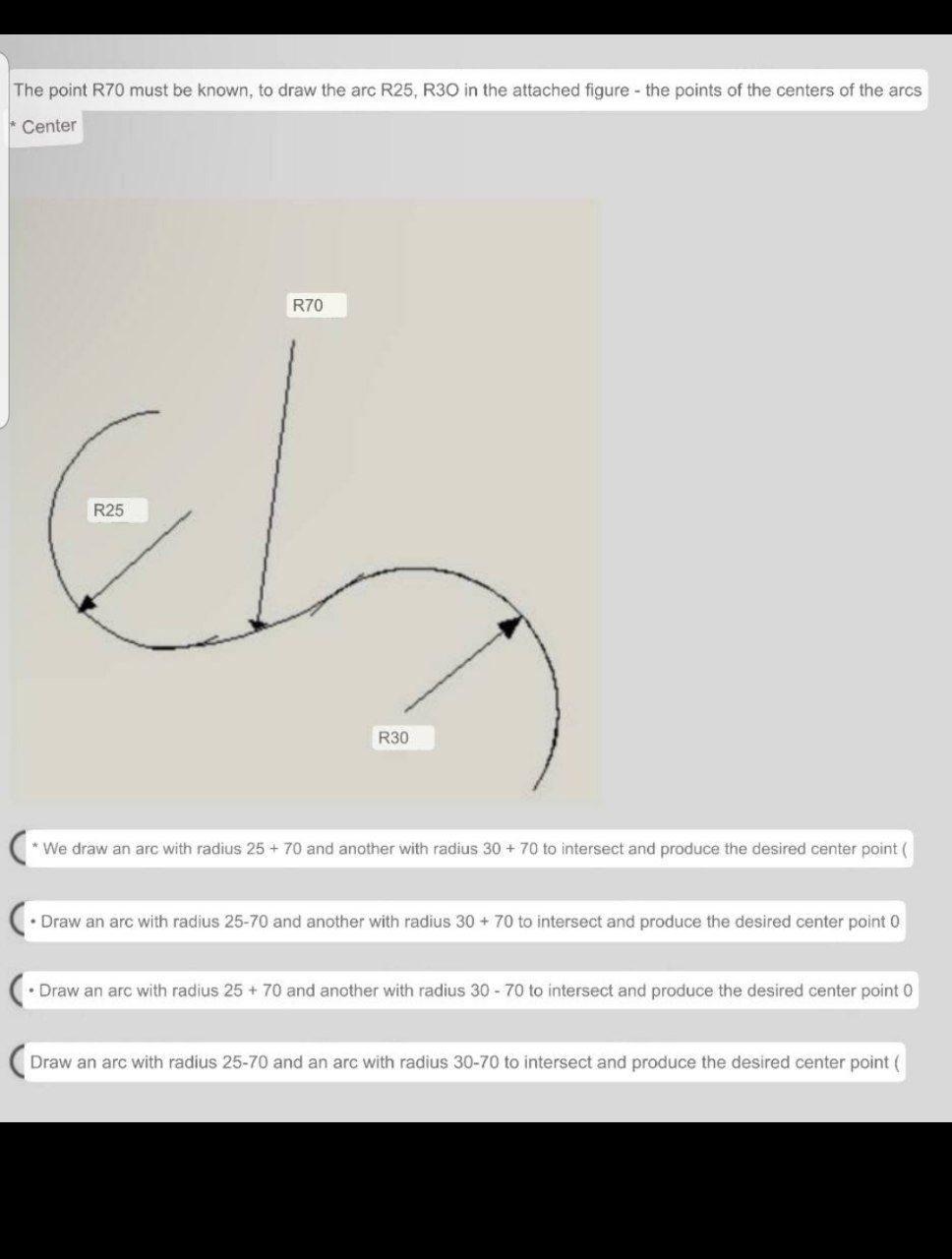 Solved The point R70 must be known, to draw the arc R25, R30 | Chegg.com
