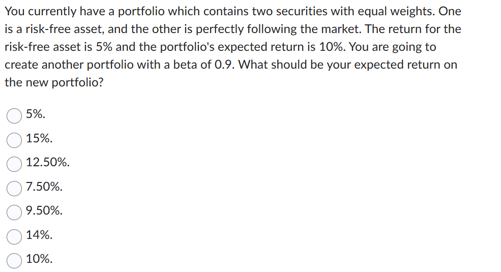 Solved You Currently Have A Portfolio Which Contains Two | Chegg.com