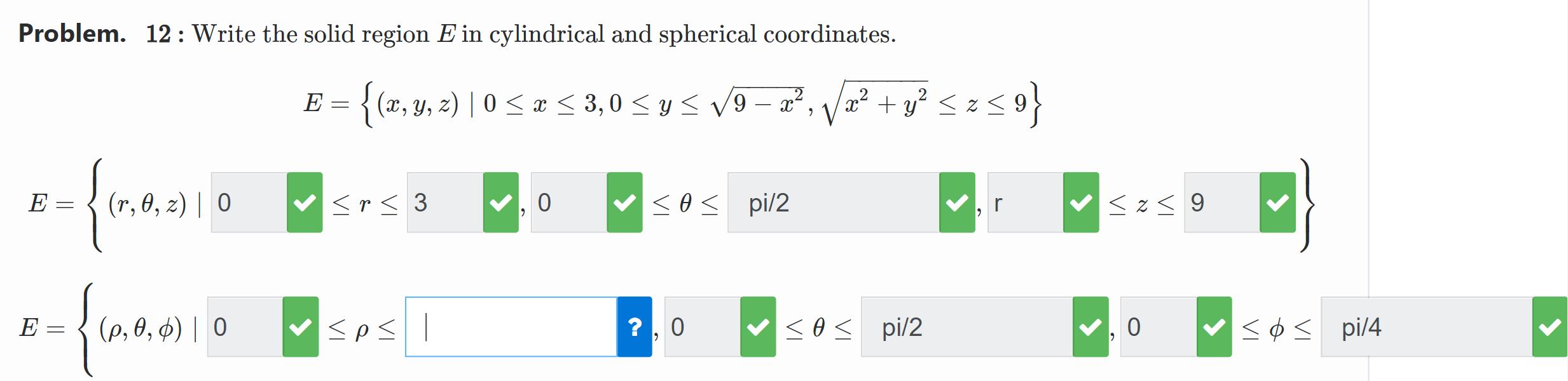 Solved Problem. 12: Write the solid region E in cylindrical | Chegg.com