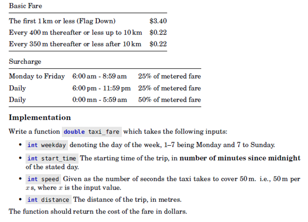 Solved Basic Fare $3.40 The first 1km or less (Flag Down) | Chegg.com