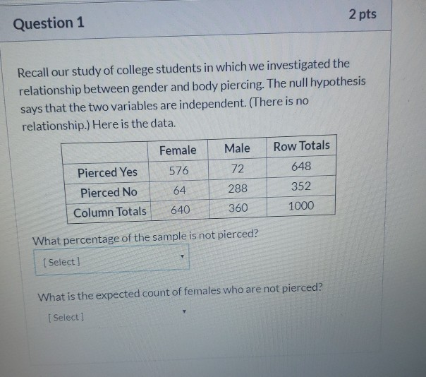Solved Question 1 2 Pts Recall Our Study Of College Students Chegg