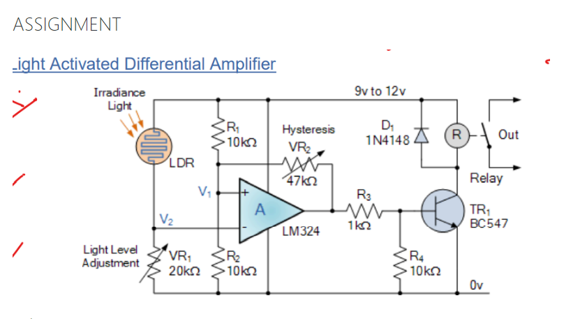 Solved ASSIGNMENT Light Activated Differential Amplifier 9v | Chegg.com