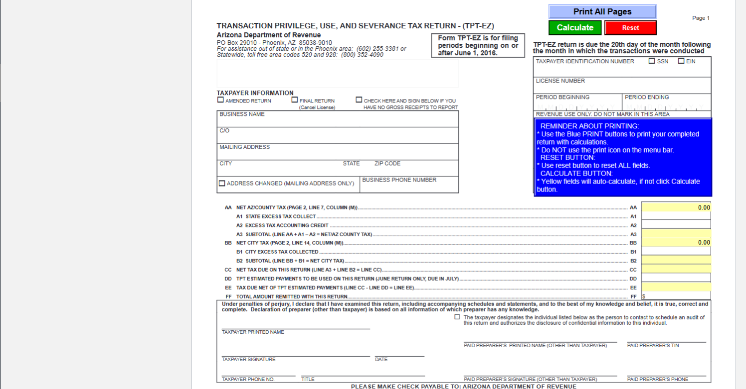 Complete the TPTEZ Sales Tax Return for June 2022