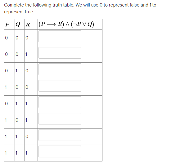 Solved Complete the following truth table. We will use 0 to | Chegg.com