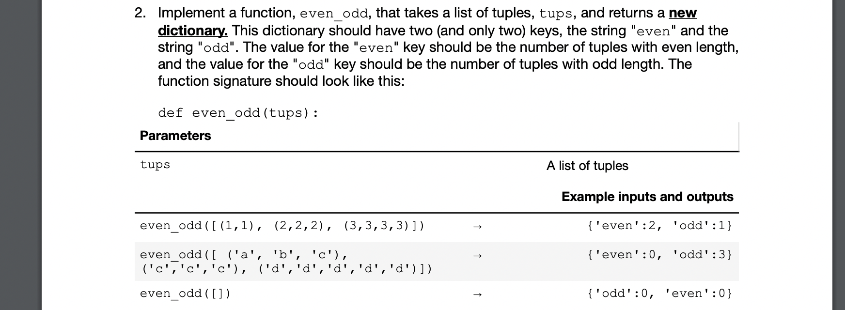 Solved 2. Implement a function, even_odd, that takes a list | Chegg.com