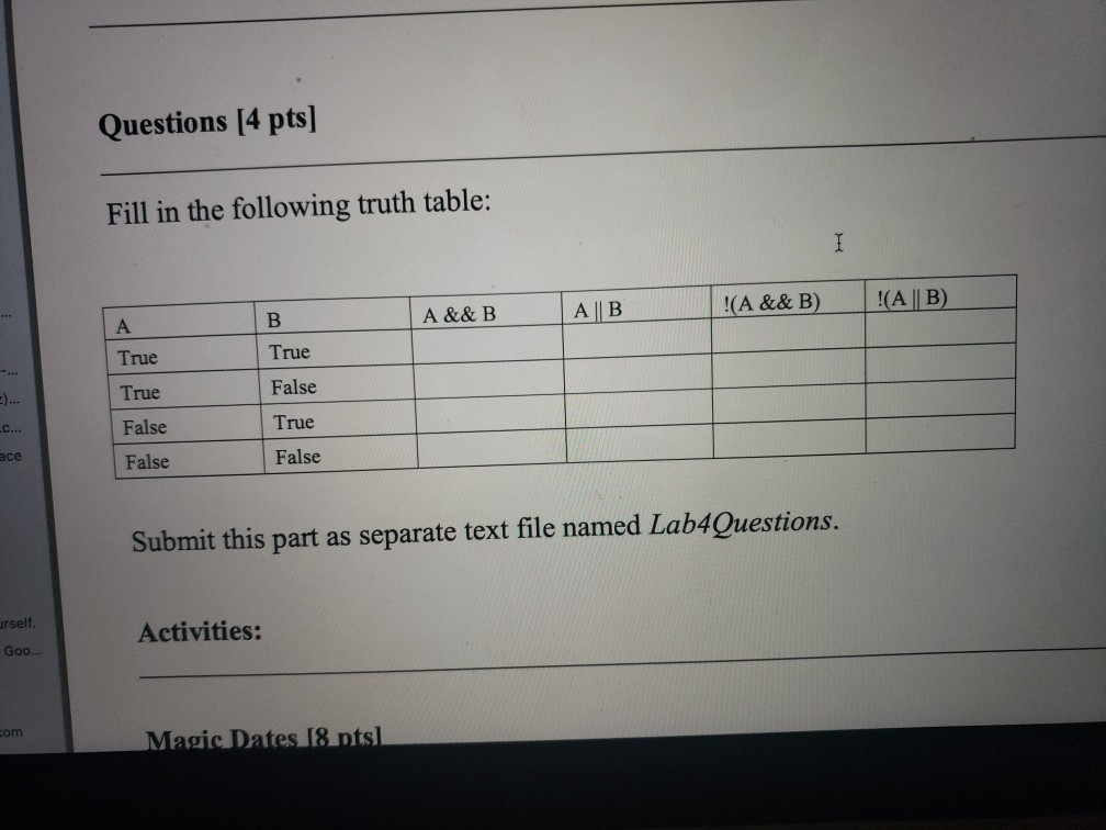 Solved Questions (4 pts] Fill in the following truth table: | Chegg.com